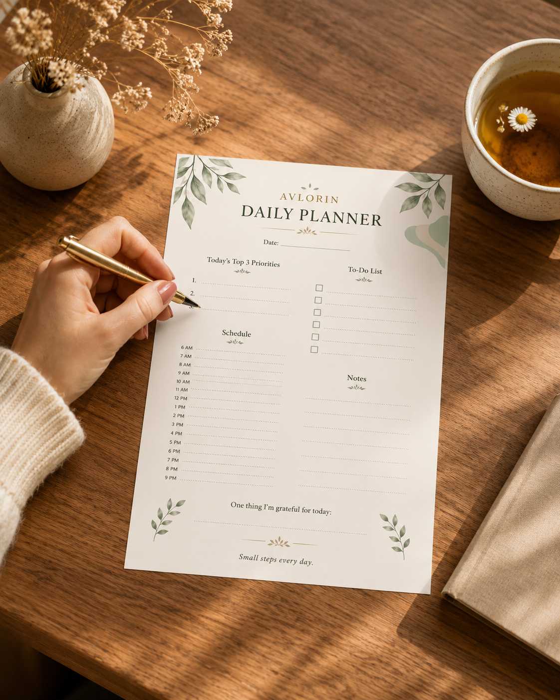 Daily Planner — Printable Wellness & Productivity Planner