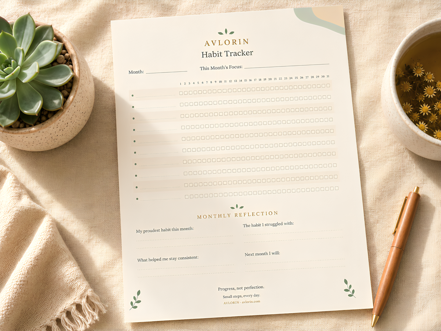 My Habit Tracker — Printable Monthly Habit & Self-Care Journal