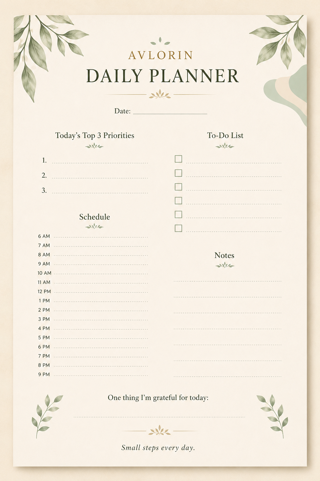 Daily Planner — Printable Wellness & Productivity Planner