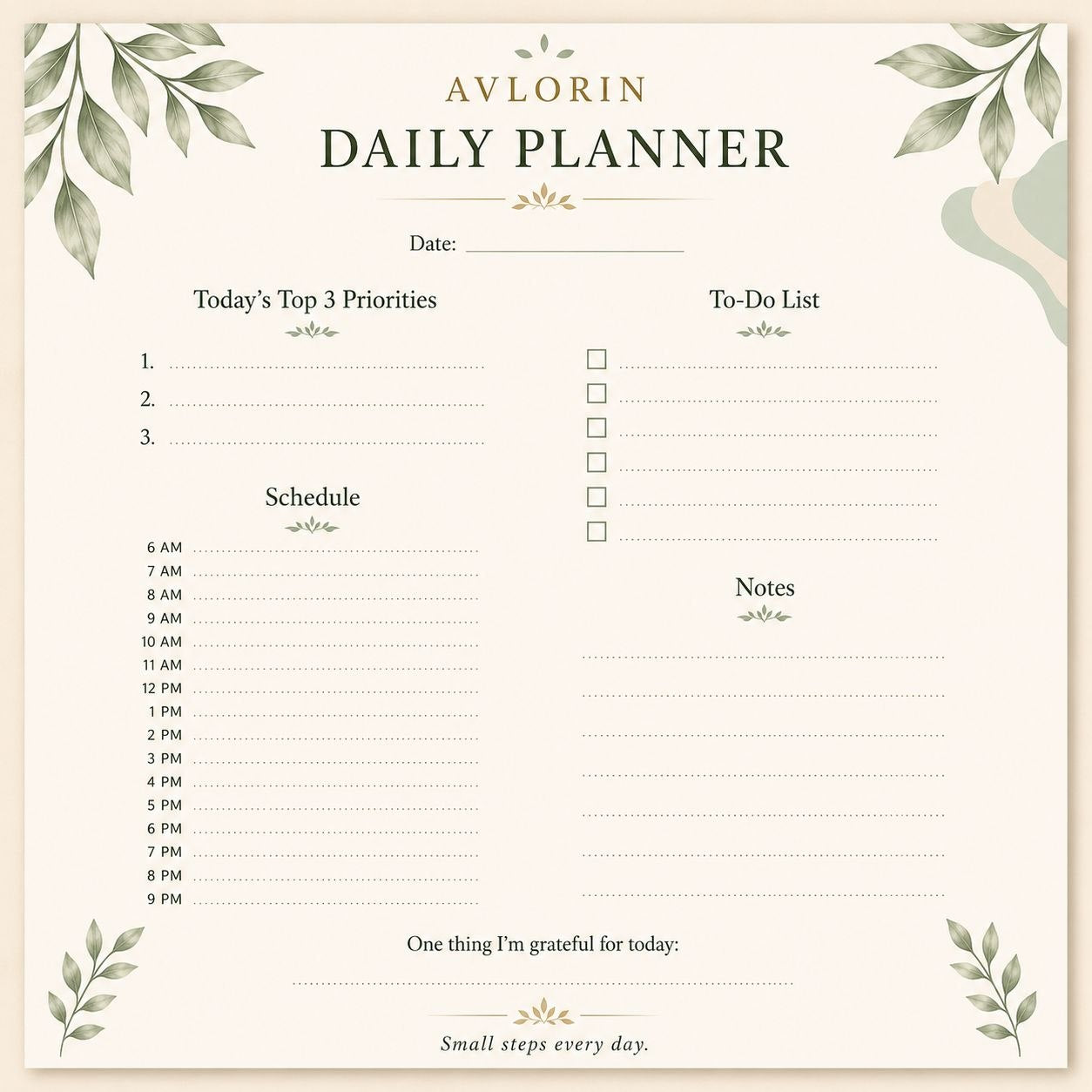 Daily Planner — Printable Wellness & Productivity Planner