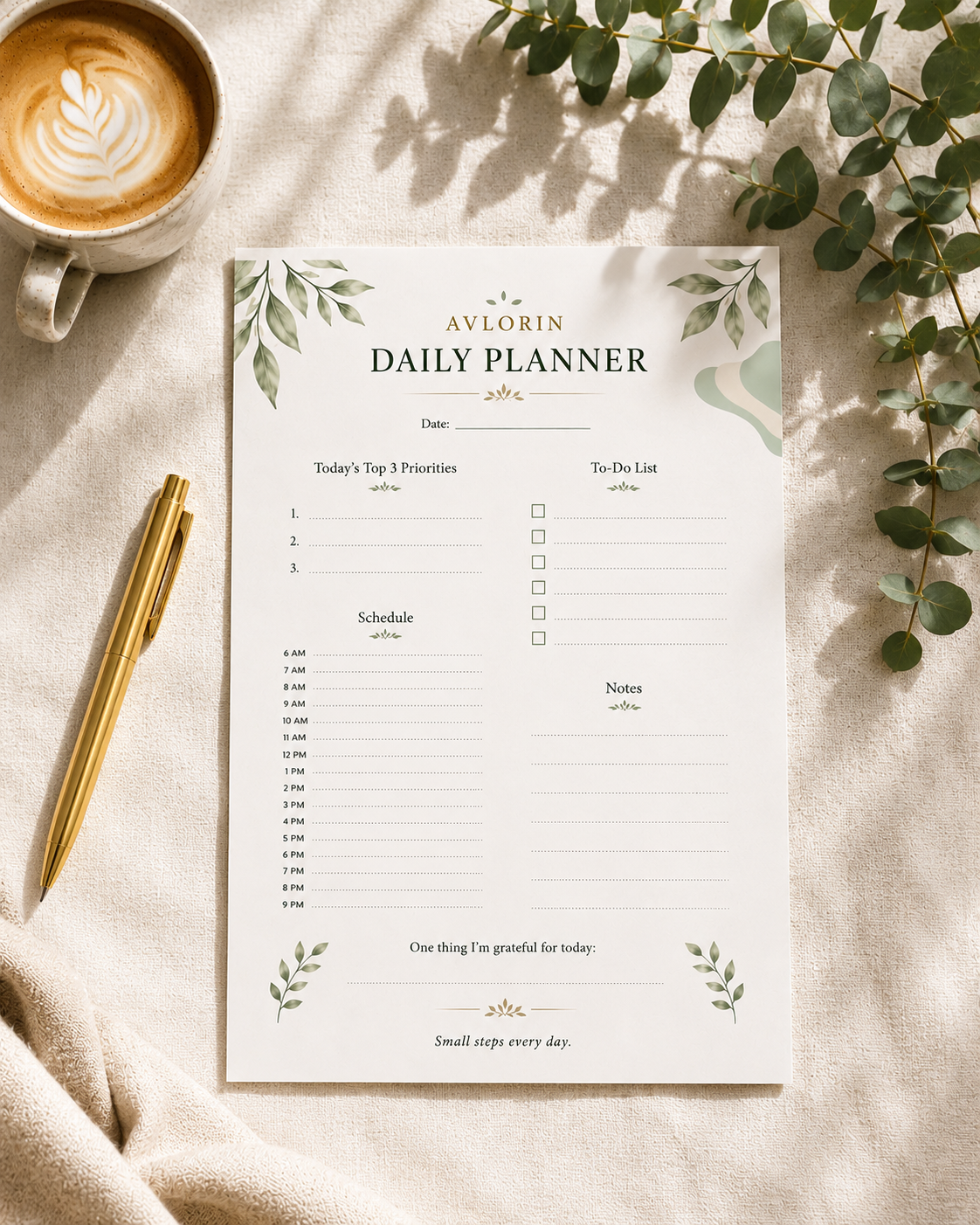 Daily Planner — Printable Wellness & Productivity Planner